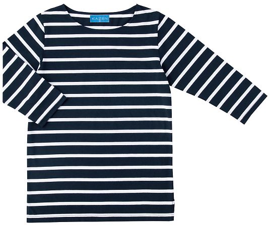 KAZEN ボーダーTシャツ七分袖 ネイビーxホワイト M HM25-48 M 1枚（ご注文単位1枚）【直送品】