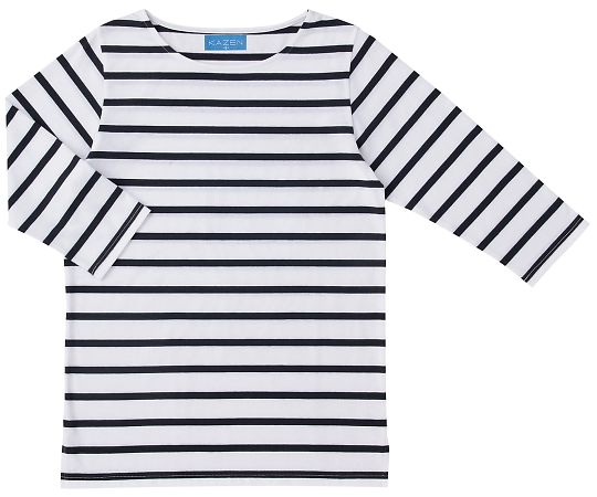 KAZEN ボーダーTシャツ七分袖 ホワイトxネイビー M HM25-40 M 1枚（ご注文単位1枚）【直送品】