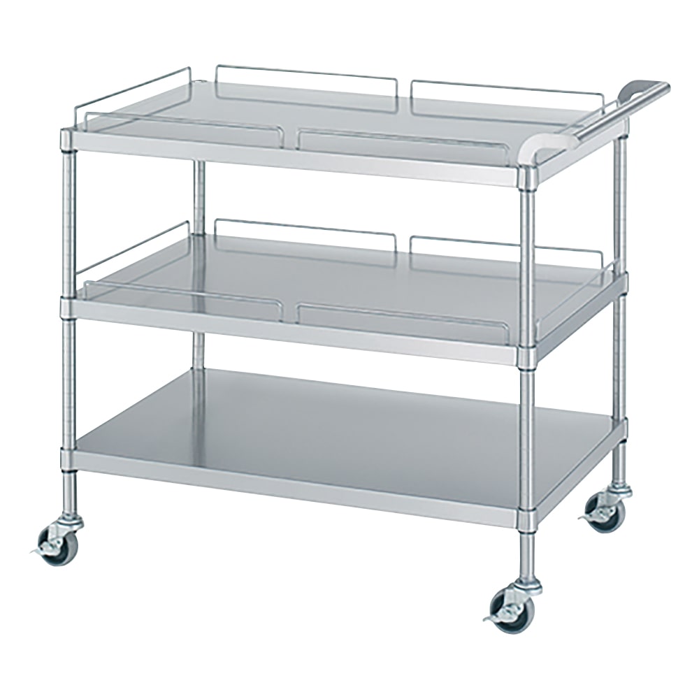 シンコー(業務用厨房機器) ステンレスワゴン(SUS430) 900×600×800mm(棚3段・天板/中棚ガード付き) M21-9060-U75 1個 (ご注文単位1個)【直送品】