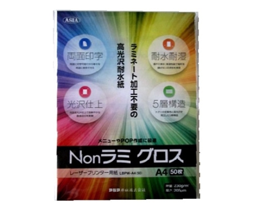 アジア原紙 Nonラミ グロス A450枚入 LBPW-A4(50) 1冊(ご注文単位1冊)【直送品】