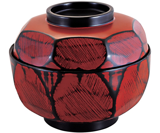 福井クラフト 5寸 荒彫亀甲丸丼 根来内黒(蓋親) 42010740 1個（ご注文単位1個）【直送品】