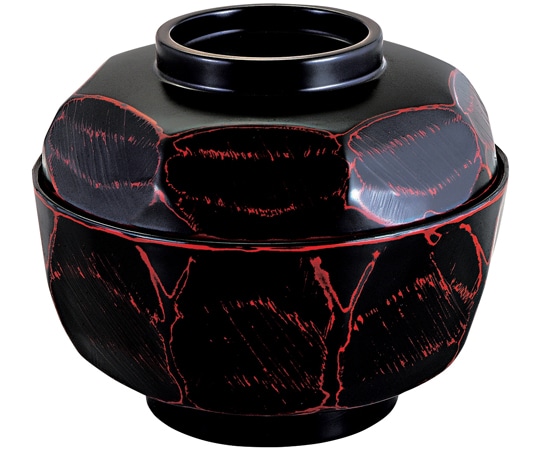 福井クラフト 5寸 荒彫亀甲丸丼 曙内黒(蓋親) 42010750 1個（ご注文単位1個）【直送品】