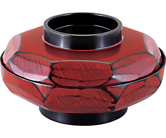 福井クラフト 6寸 荒彫亀甲平丼(蓋親)根来内黒 42010790 1個（ご注文単位1個）【直送品】