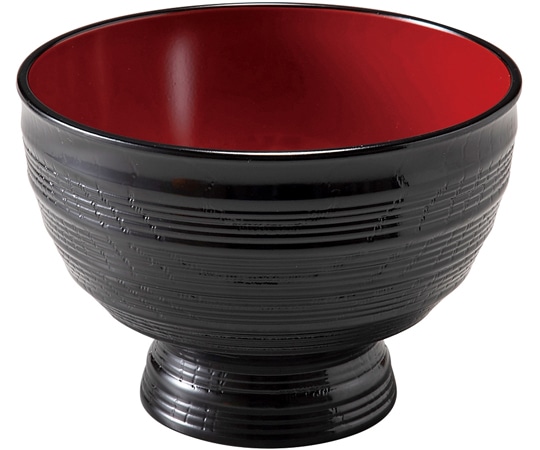 福井クラフト 4.5寸 ABS千筋ロクロ目丼 黒内朱 33711010 1個（ご注文単位1個）【直送品】