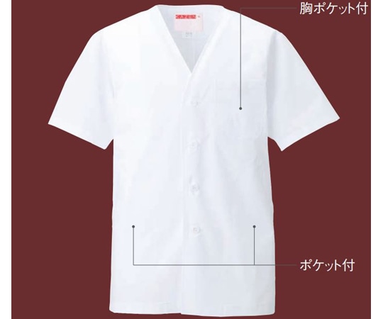 KAZEN 男子衿なし調理衣半袖 白 L 322-30 L 1枚（ご注文単位1枚）【直送品】