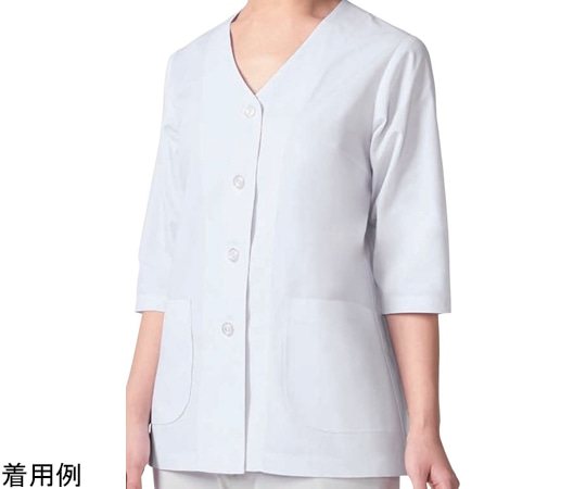 KAZEN 女子衿なし調理衣七分 白 L 334-30 L 1枚（ご注文単位1枚）【直送品】