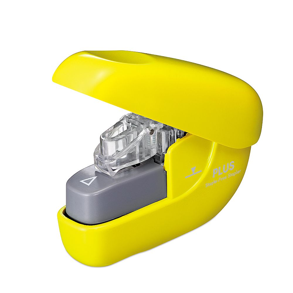 プラス 針なしホッチキス(ペーパークリンチ) ハンディタイプ イエロー SL-106NB 1個（ご注文単位1個）【直送品】