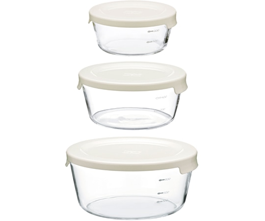 HARIO 耐熱ガラス製保存容器 丸 オフホワイト 3個×18セット入 MST-3018-OW 1箱（ご注文単位1箱）【直送品】