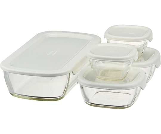 HARIO スタッキング耐熱ガラスコンテナ+ミニ角小鉢 5個×8セット入 KSTL-3508-OW 1箱（ご注文単位1箱）【直送品】