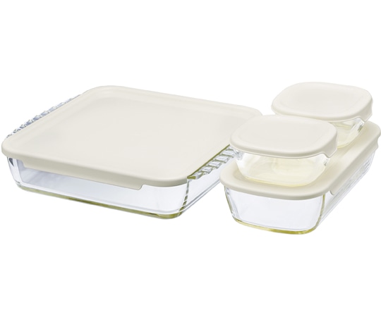 HARIO スタッキング耐熱ガラスコンテナ・スクエア 4個入 HKOZ-5004-OW 1箱（ご注文単位1箱）【直送品】