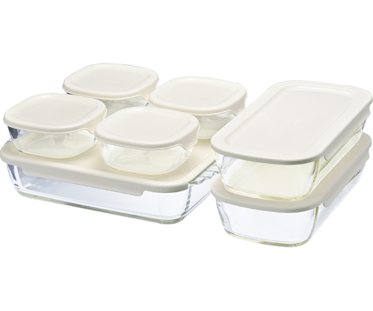 HARIO スタッキング耐熱ガラスコンテナ・スクエア 7個×2セット入 HKOZ-8002-OW 1箱（ご注文単位1箱）【直送品】