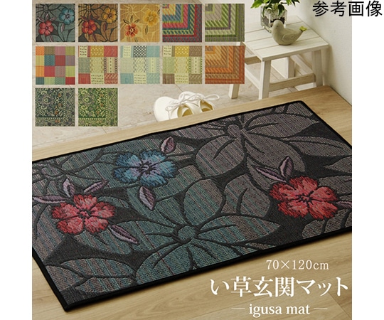 アズワン 玄関マット 室内 おしゃれ 国産い草 『Fカラフルブロック』 約70×120cm 1080070044704 1個(ご注文単位1個)【直送品】