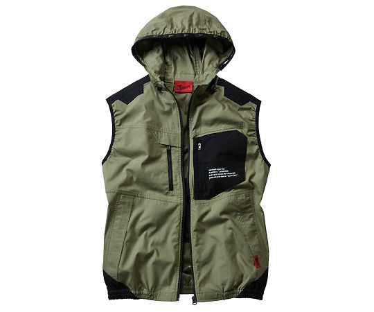 WHISEL(自重堂) 綿100%素材使用の空調服ベスト(フード付) カーキ 4L 54110 1枚(ご注文単位1枚)【直送品】