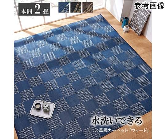 アズワン ラグ 洗える PPカーペット 『ウィード』 ネイビー 本間2畳(約191×191cm) 1090280191602 1個（ご注文単位1個）【直送品】