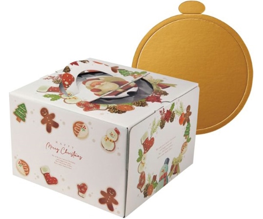 ヤマニパッケージ ケーキ箱 ホワイトサンタ 6号 金台紙丸型付 100枚 20-2327TM 1ケース（ご注文単位1ケース）【直送品】