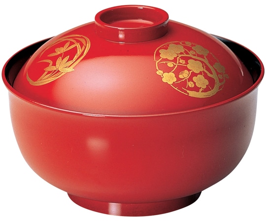 福井クラフト TA4.5寸 ゆり型雑煮椀朱内黒四君子 33500600 1個（ご注文単位1個）【直送品】