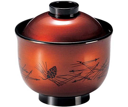 福井クラフト 耐熱3寸 ゆり型小吸物椀 一分溜松葉 内黒 33600860 1個（ご注文単位1個）【直送品】