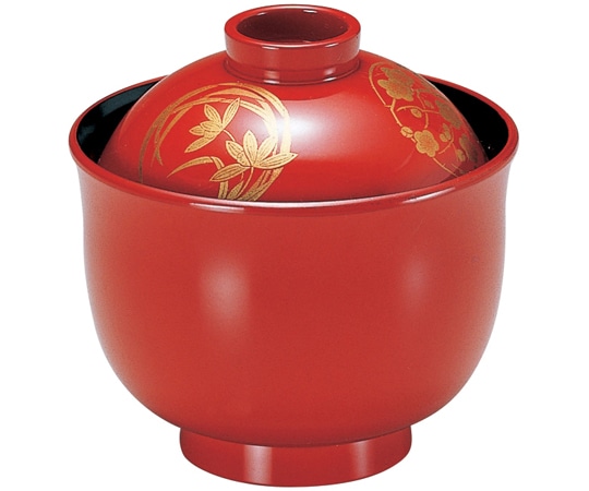 福井クラフト 耐熱3寸 ゆり型小吸物椀 朱/四君子 内黒 33500080 1個（ご注文単位1個）【直送品】