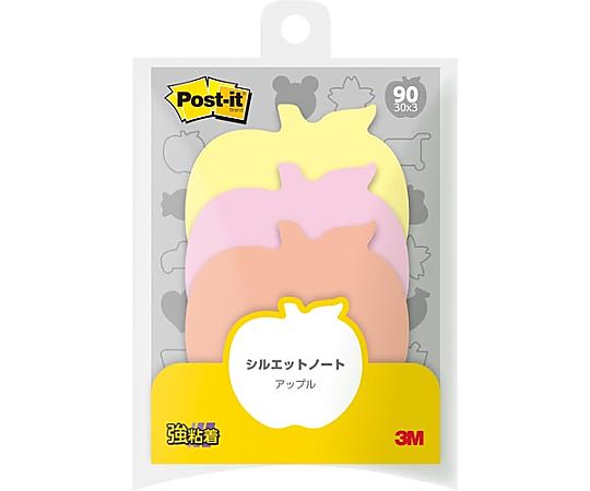 スリーエム ポストイット シルエットノート 強粘着 アップル 1パック(3冊入) SSS-APR 1パック(ご注文単位1パック)【直送品】