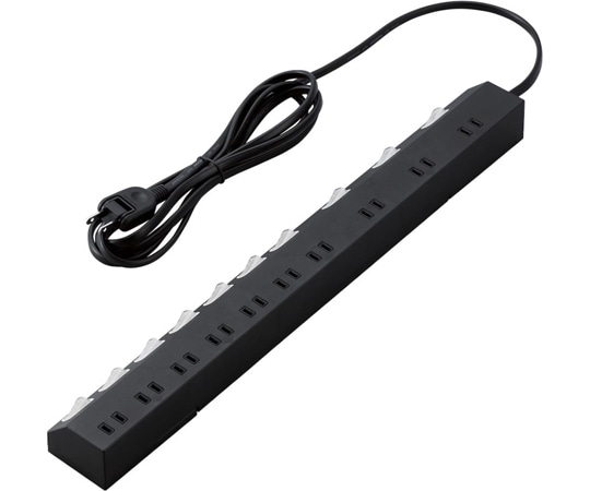 エレコム 雷ガードタップ 個別スイッチ ホコリ防止シャッター付き 回転脚付き 固定&吊下可能 10個口 2.5m ブラック T-K7A-21025BK 1個(ご注文単位1個)【直送品】