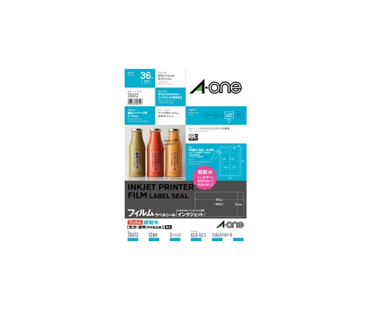 エーワン(A-ONE) ラベルシール(インクジェット) 超耐水光沢フィルム・透明 A4 12面 1パック(3シート入) 30612 1パック(ご注文単位1パック)【直送品】