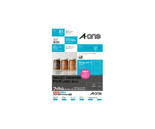 エーワン(A-ONE) ラベルシール(インクジェット) 超耐水光沢フィルム・透明 A4 27面 1パック(3シート入) 30627 1パック(ご注文単位1パック)【直送品】