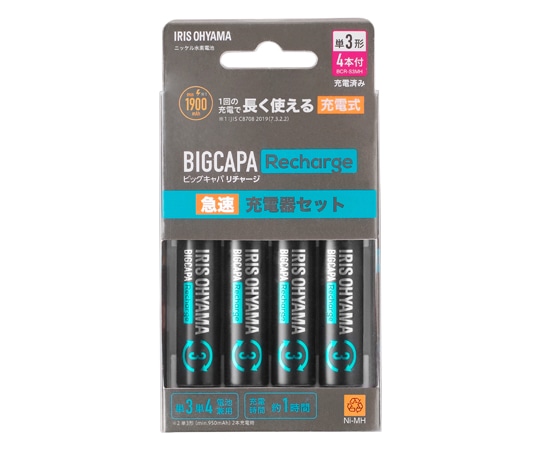アイリスオーヤマ ビックキャパ リチャージ 急速充電器セット 単3形4個付 BCR-SQC3MH/4S 1個(ご注文単位1個)【直送品】