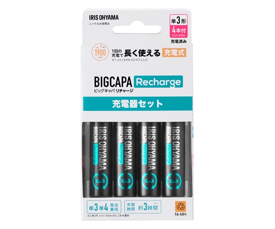 アイリスオーヤマ ビックキャパ リチャージ 充電器セット 単3形4個付 BCR-SC3MH/4S 1個(ご注文単位1個)【直送品】