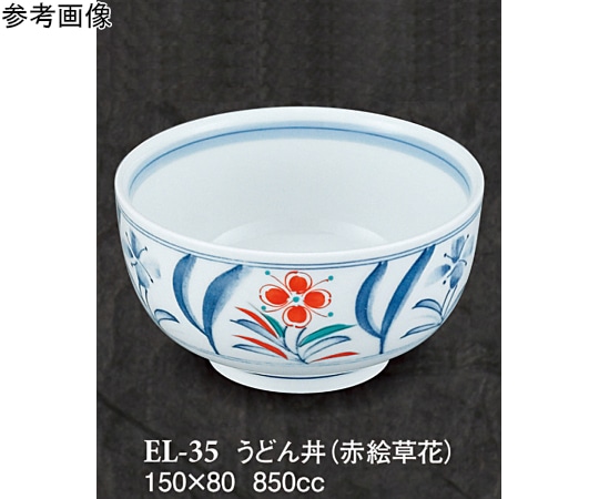 スリーライン うどん丼 赤絵草花 5個入 EL-35 1袋（ご注文単位1袋）【直送品】