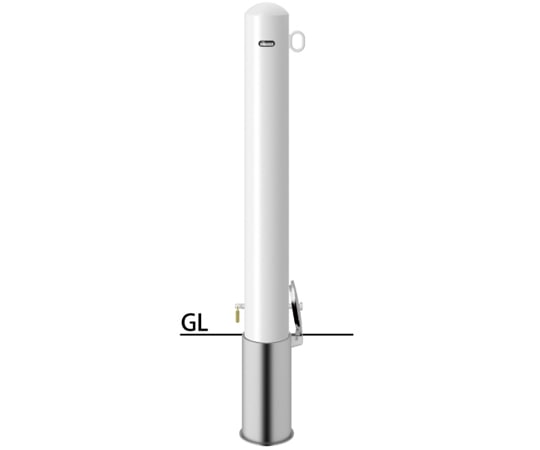 サンポール スチール製 ピラー車止め 差込式カギ付 片フック φ114.3(t4.5)×H850mm 白 FPA-12SK-F01(W) 1本(ご注文単位1本)【直送品】