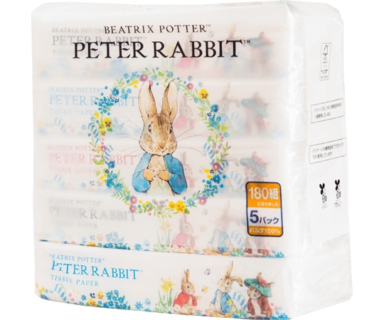 マスコー製紙 ピーターラビットソフトパックティッシュ180組×5パック入  1個（ご注文単位1個）【直送品】