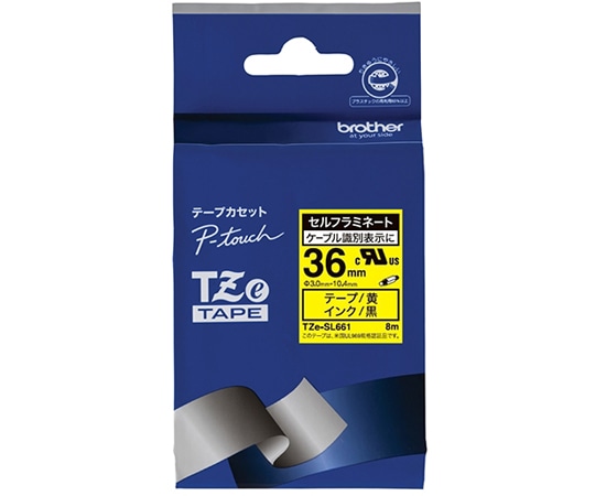 ブラザー ピータッチ セルフラミネートテープ 幅36mm(黒文字/黄)ケーブルマーキング TZe-SL661 1個(ご注文単位1個)【直送品】