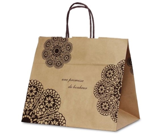 ベルベ 紙袋 自動紐手提袋 T-9W レースィ(茶) 200枚 1080 1ケース（ご注文単位1ケース）【直送品】