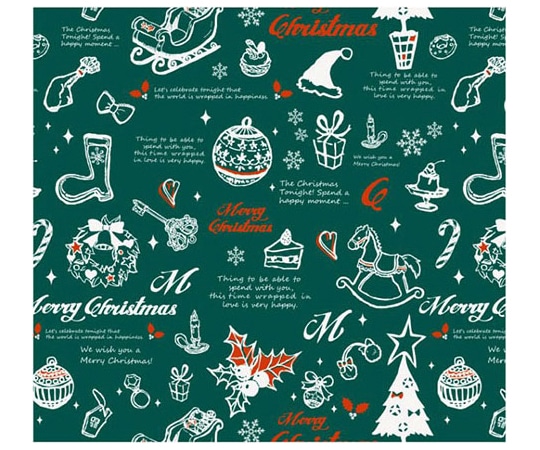 ベルベ ラッピング 包装紙 アンティークノエル(グリーン) 4/6半切 300枚 692 1ケース（ご注文単位1ケース）【直送品】