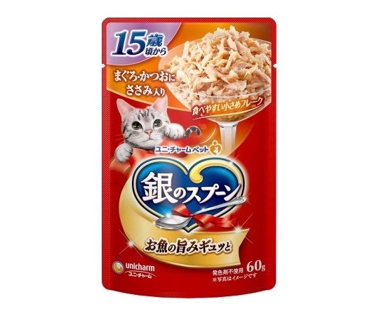 ユニ・チャーム 銀のスプーン パウチ 15歳頃から まぐろ・かつおにささみ入り 60g  1個（ご注文単位1個）【直送品】