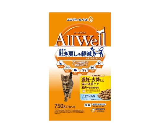 ユニ・チャーム ALLWeLL 避妊/去勢した猫の体重ケア筋肉健康維持用 フィッシュ味 小魚/ささみフリーズドライパウダー 750g  1個（ご注文単位1個）【直送品】