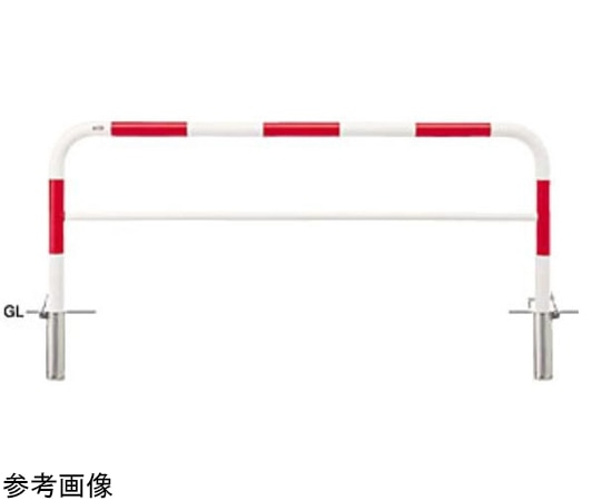 サンポール スチール製 アーチ型車止め(横桟付)差込式カギ付 φ60.5(t2.8)×W2000×H800mm 赤白 FAH-7SK20-800(RW) 1台(ご注文単位1台)【直送品】