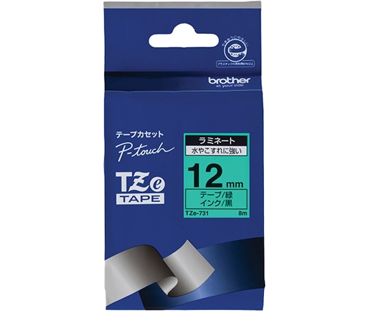 ブラザー ピータッチ ラミネートテープ 幅12mm(黒文字/緑) TZe-731 1箱(ご注文単位1箱)【直送品】