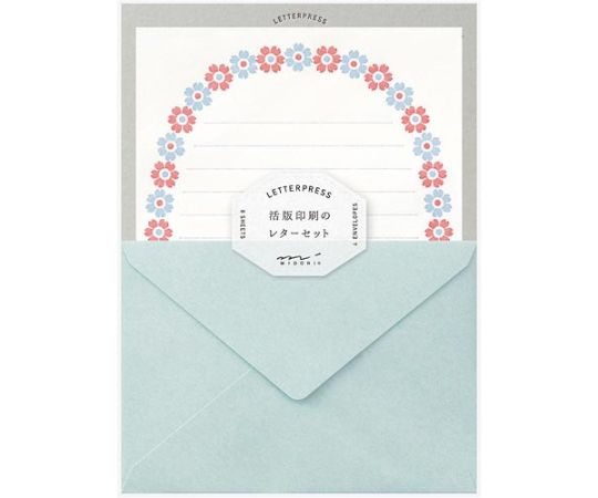 デザインフィル レターセット 活版 花フレーム柄 水色 86478 1パック（ご注文単位1パック）【直送品】