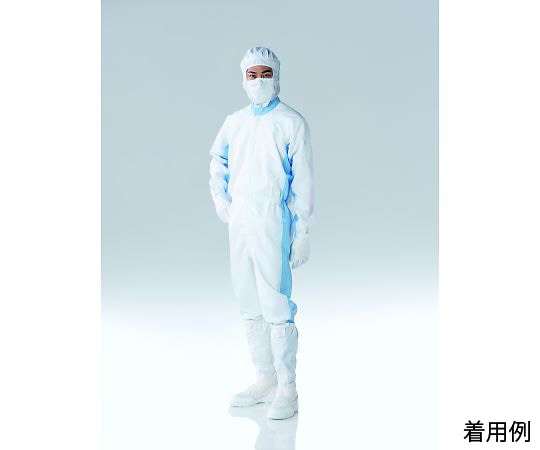 東洋リントフリー クリーンルーム用ツナギ服 ホワイト×ブルー 5L FC131A-12 5L 1枚 (ご注文単位1枚)【直送品】