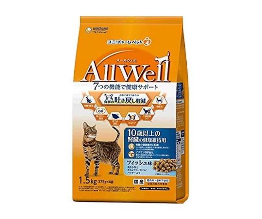 ユニ・チャーム AllWell10歳以上の腎臓の健康維持用フィッシュ味挽き小魚とささみフリーズドライパウダー入り1.5kg 64846 1個（ご注文単位1個）【直送品】