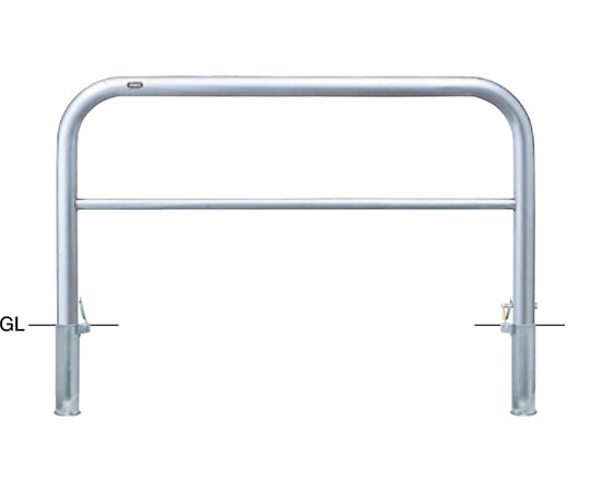 サンポール ステンレス アーチ型車止め(横桟付)差込式カギ付 φ60.5(t3.0)×W1500×H800mm AH-7SK15-800 1台(ご注文単位1台)【直送品】