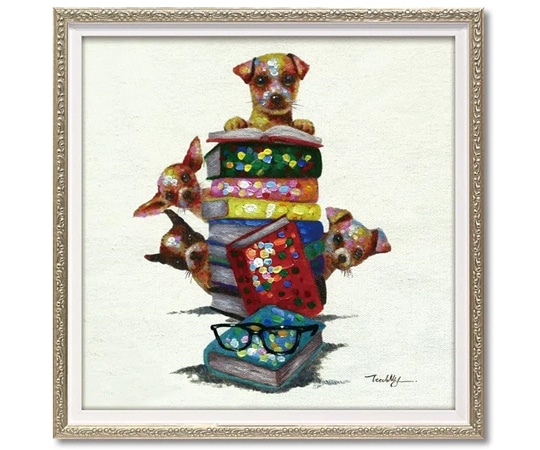 ユーパワー オイル ペイント アート｢ドッグ オン ブックス(Sサイズ)｣ OP-07024 1個（ご注文単位1個）【直送品】