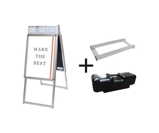 常磐精工 ポスターグリップスタンド看板パンフレットケース付(屋内用) A2両面シルバー ウエイトアーム・水タンクセット PGSKP-A2RS-3SET 1個（ご注文単位1個）【直送品】