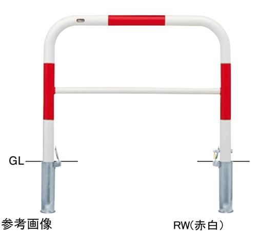 サンポール スチール製 アーチ型車止め(横桟付)差込式カギ付 φ60.5(t2.8)×W1000×H800 白 FAH-7SK10-800(W) 1台(ご注文単位1台)【直送品】