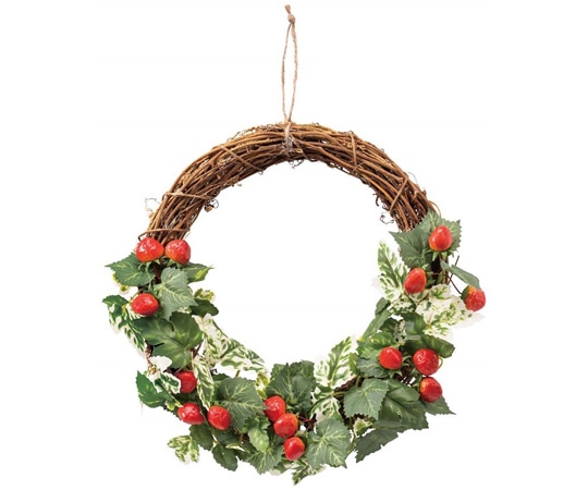 アズワン いちごリース(造花) 直径30cm 春の玄関ドア飾り 33-18-8-1 1個(ご注文単位1個)【直送品】