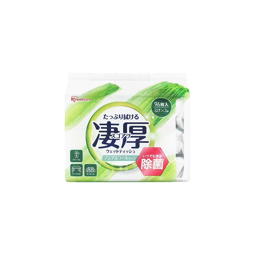 アズワン 凄厚ウェットティッシュノンアルコールタイプ 32枚×3P WTP-32N3P 1個（ご注文単位1個）【直送品】