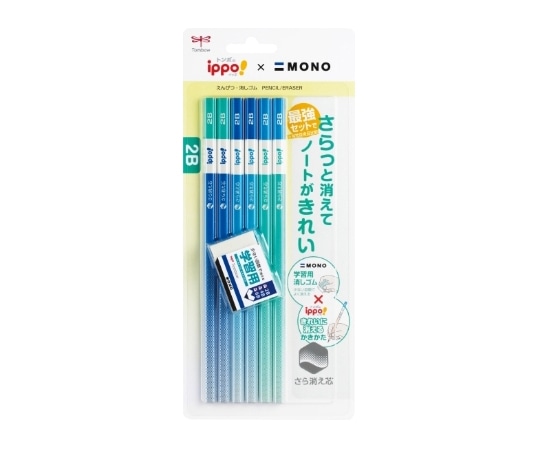 トンボ鉛筆 ippo! きれいに消えるかきかた鉛筆6本+モノ学習用消しゴム ブルー系 PPB-711A 1セット(ご注文単位1セット)【直送品】