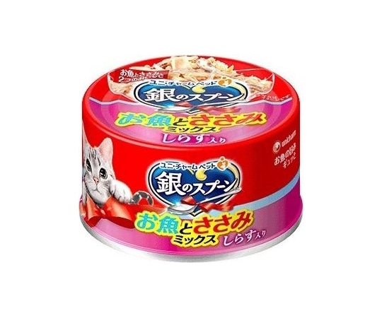 ユニ・チャーム 銀のスプーン 缶 お魚とささみミックスしらす入り 70g  1個（ご注文単位1個）【直送品】