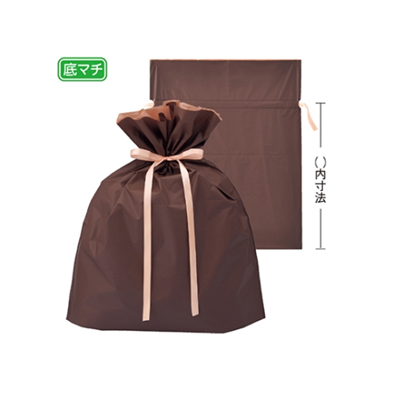 アズワン 【20枚】梨地リボン付きギフトバッグ ブラウン 45×56(42)×底マチ12cm 61-759-83-4 1セット（ご注文単位1セット）【直送品】